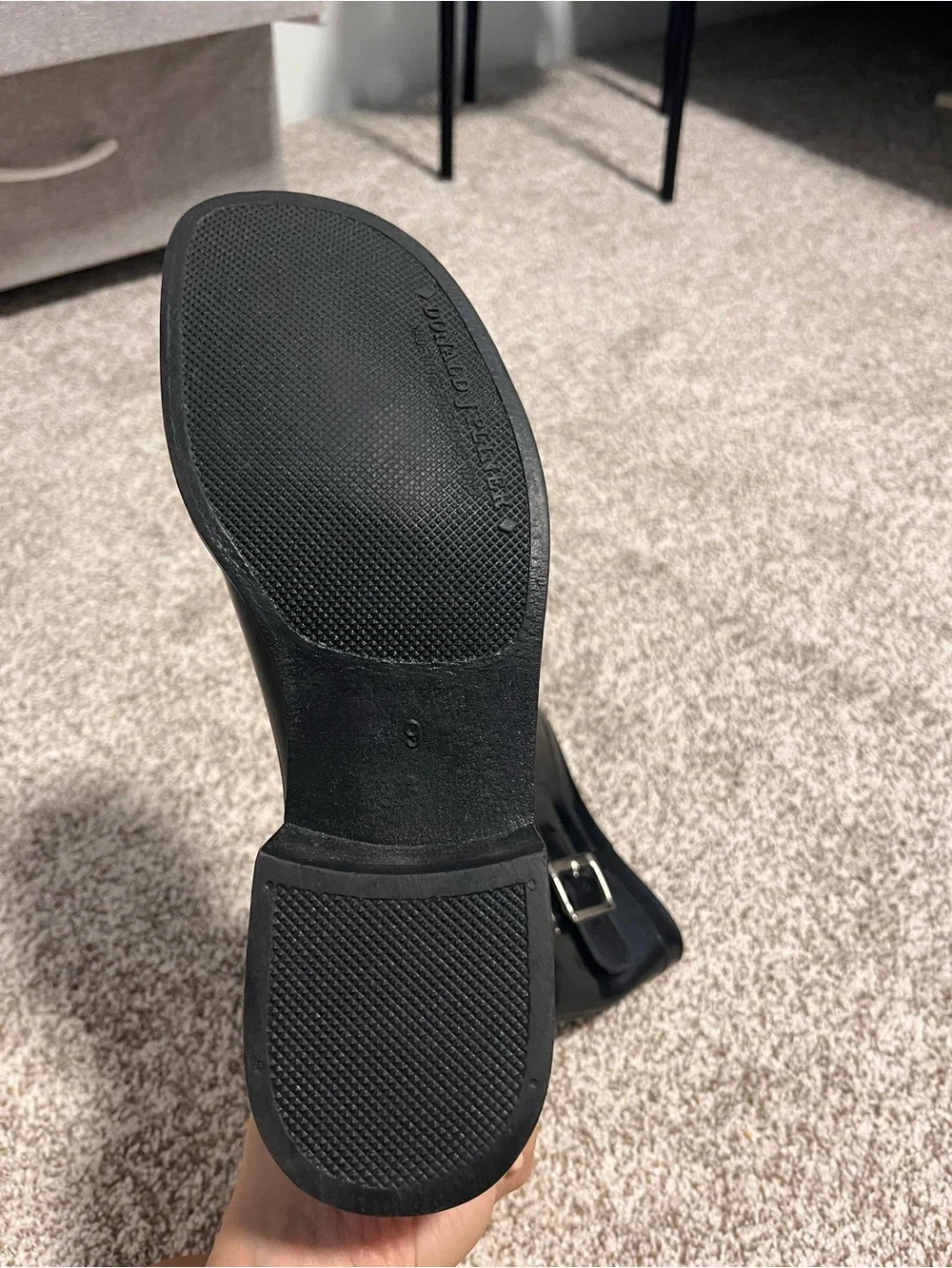 Donald J Pliner Black Rubber Knee High Buckle Rain Boots Italy Size 9